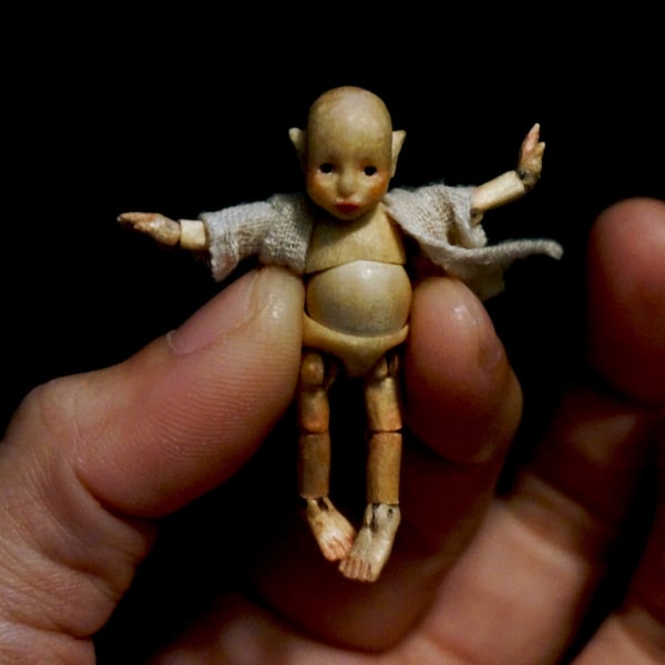 RESERVED. Tiny wood bjd 1/24 scale one of a kind wooden jointed doll