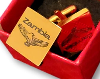 Zambia Eagle Engraved Cufflinks, Square