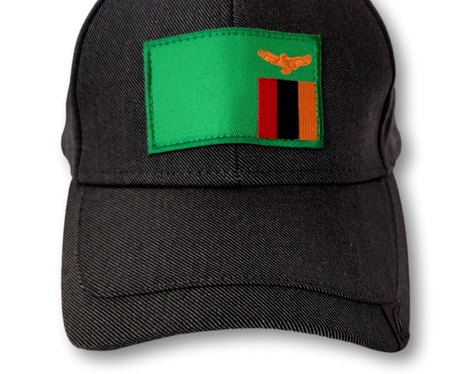 Zambia Flag Baseball Cap, Flag Colors, Black Hat
