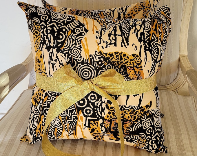 Kuwaha Animal Print Decorative Pillow Cover, Set of 2, Beige, Black, Yellow