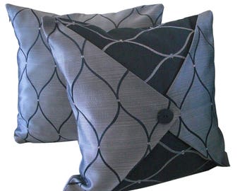 Kuwaha Jacquard Decorative Accent Throw Pillow Covers; Gray and Black