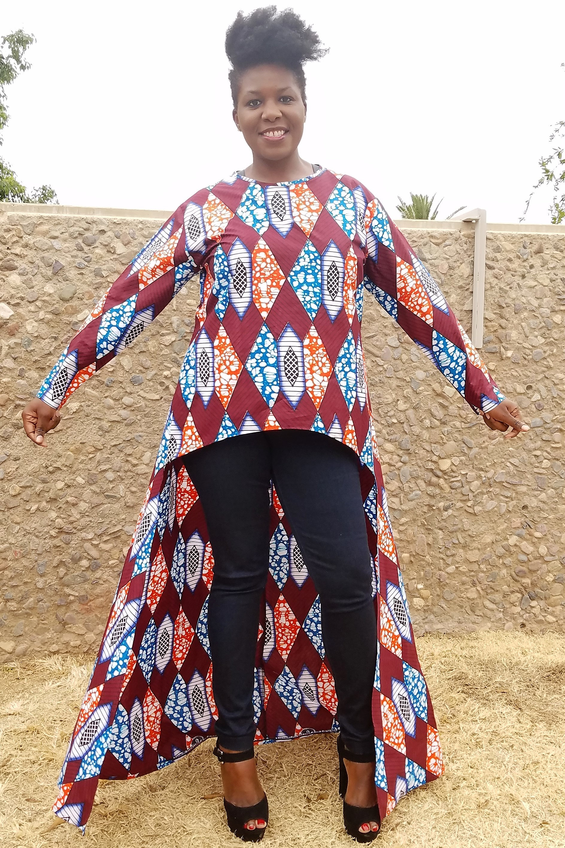 african print high low top
