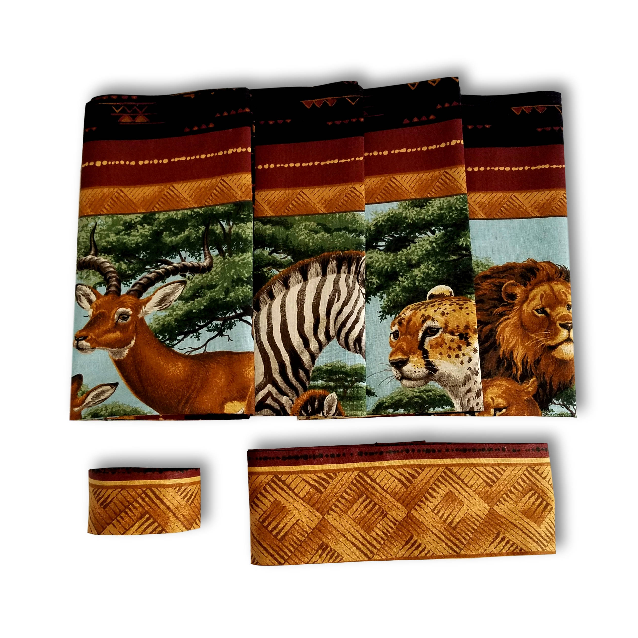 Kuwaha African Animal Print Cotton Napkins, Set of 4, Lions, Leopards