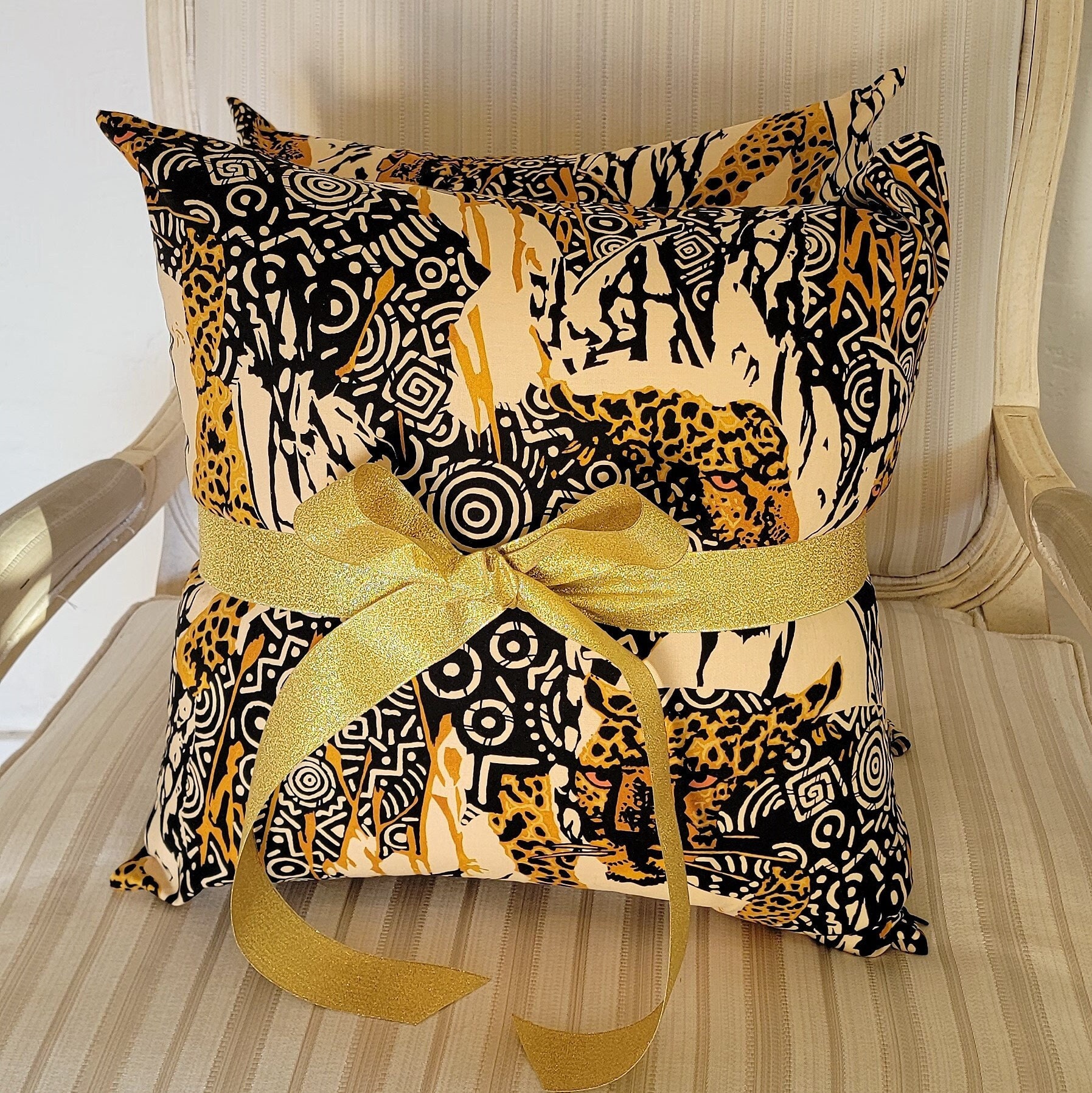 Kuwaha Animal Print Decorative Pillow Cover, Set of 2, Beige, Black, Yellow