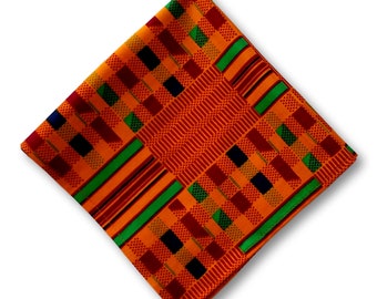 Kuwaha African Kente Print Pocket Square, Yellow, Orange, Green, Blue