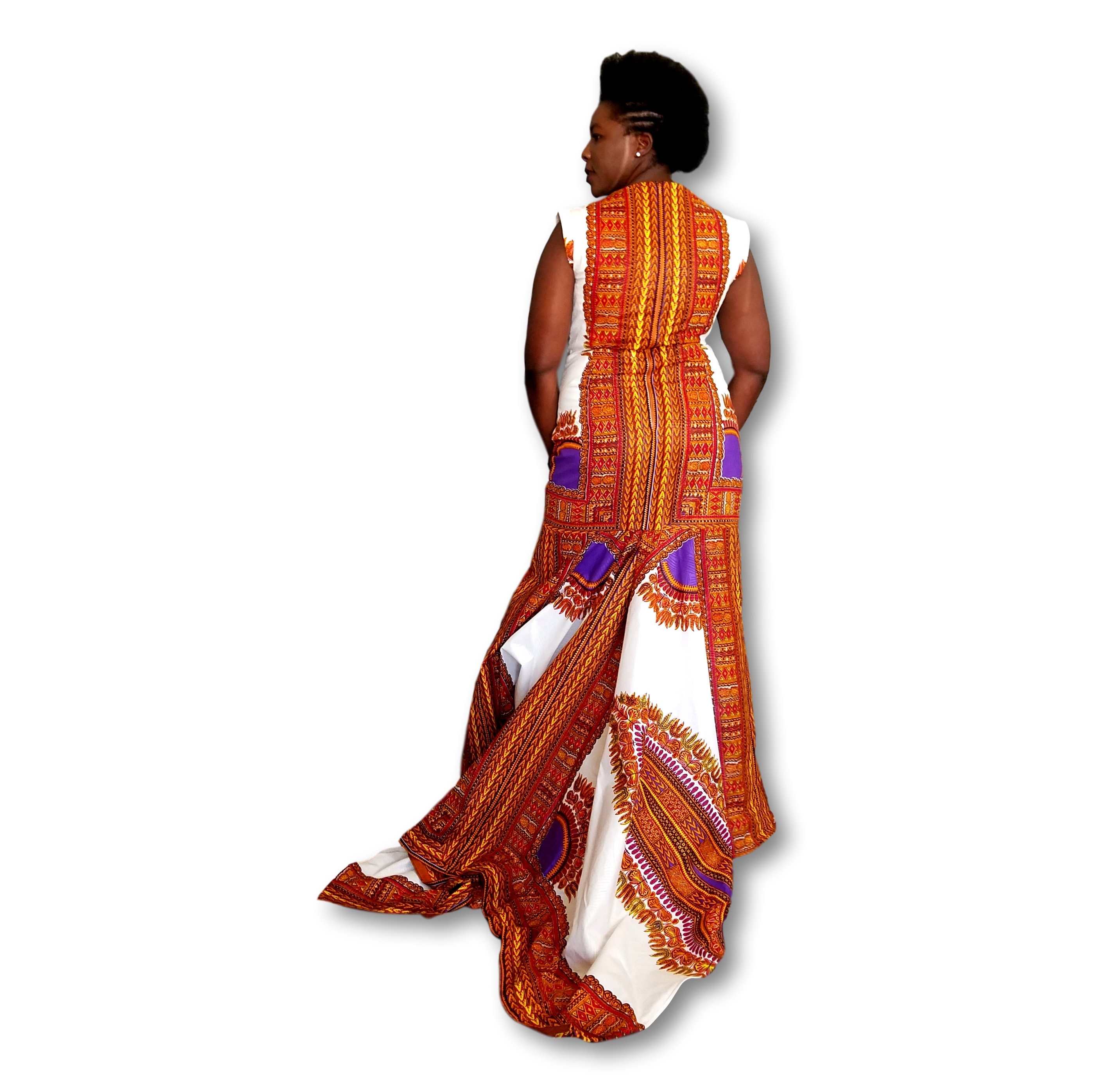 Print Splice Stand Neck Mermaid African Dashiki  Dress