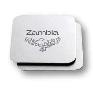 Zambia Drink Coasters, Set of 2, Square Metal, Fish Eagle, Stainless Steel