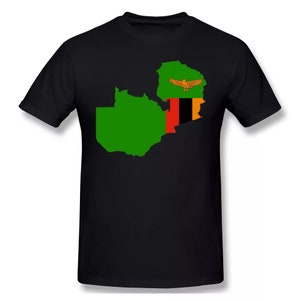 Zambia Map T-Shirt in Flag Colors, Novelty T-Shirt, Short Sleeve Tee, Black, Size XXL