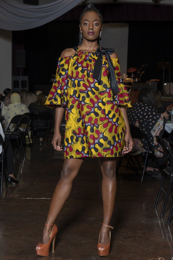 black and yellow mini dress Kuwaha African Print Dress, Yellow, Red, Black, Cold Shoulder black and red African priority-01-antoinettes-floral-bodice-baby-dress-dusk-blue Black Dresses That You Shoe Size:11 USA