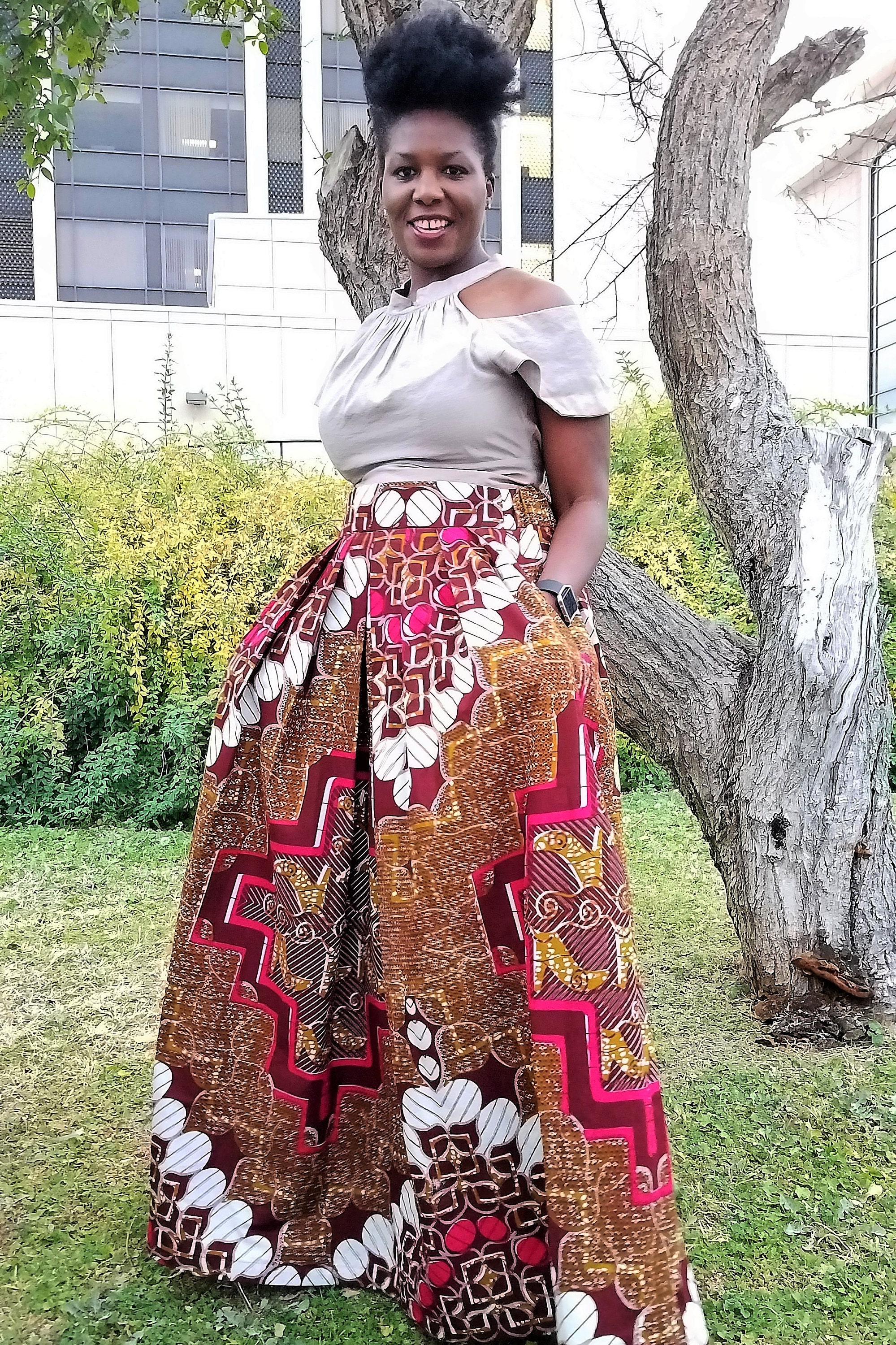 Kuwaha African Print Long Maxi Skirt; Brown, Pink Magenta