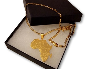 Africa Map Necklace, Chain and Pendant, Stainless Steel