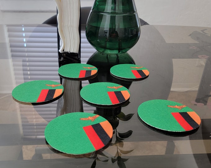 Zambia Flag Drink Coasters, Set of 6, Table Decor