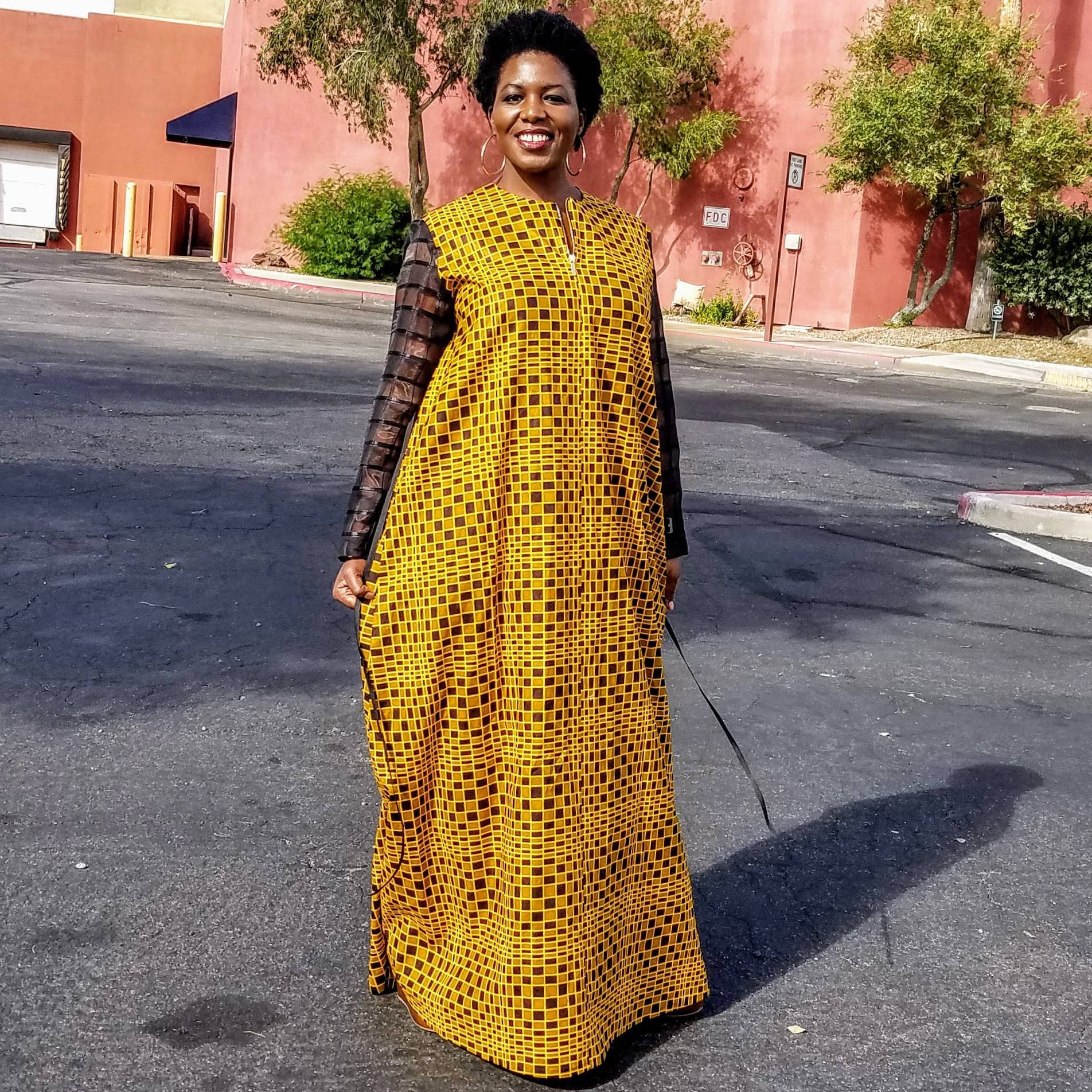 yellow caftan dress