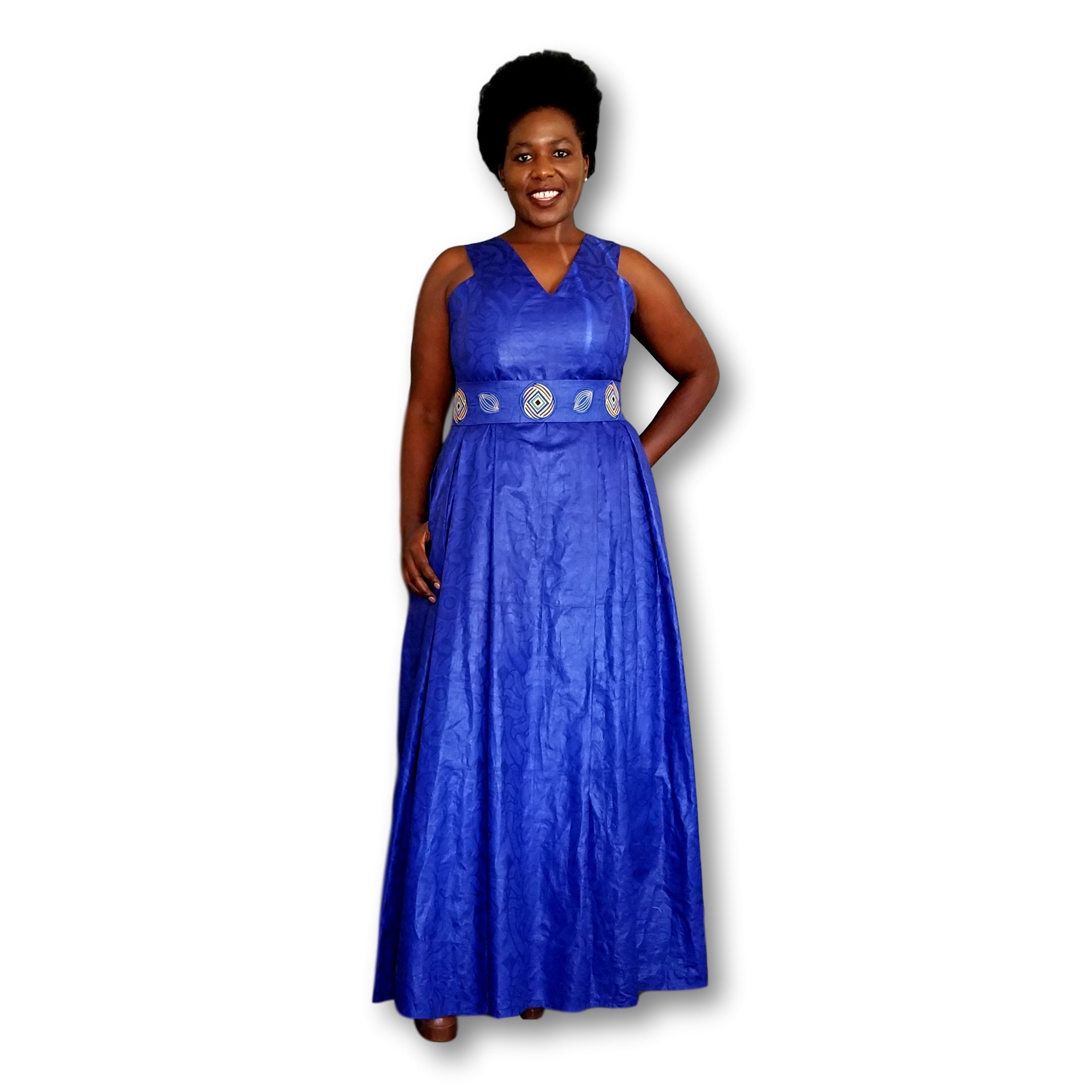 royal blue pleated maxi dress