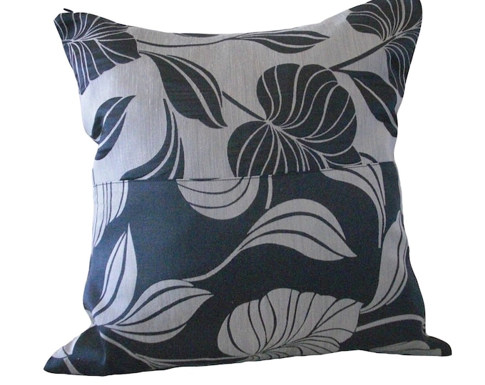 Kuwaha Leaf Pattern Decorative Throw Pillow Cover; Gray and Black