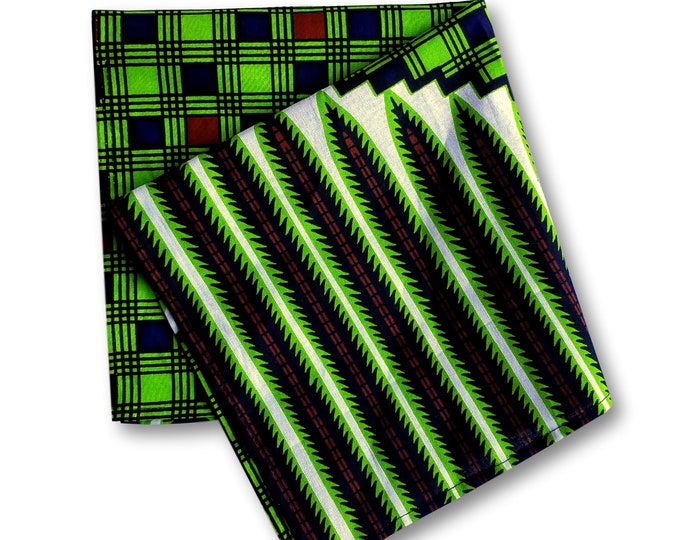 Kuwaha African Print Plaid Pocket Square, Hanky, Green, Brown