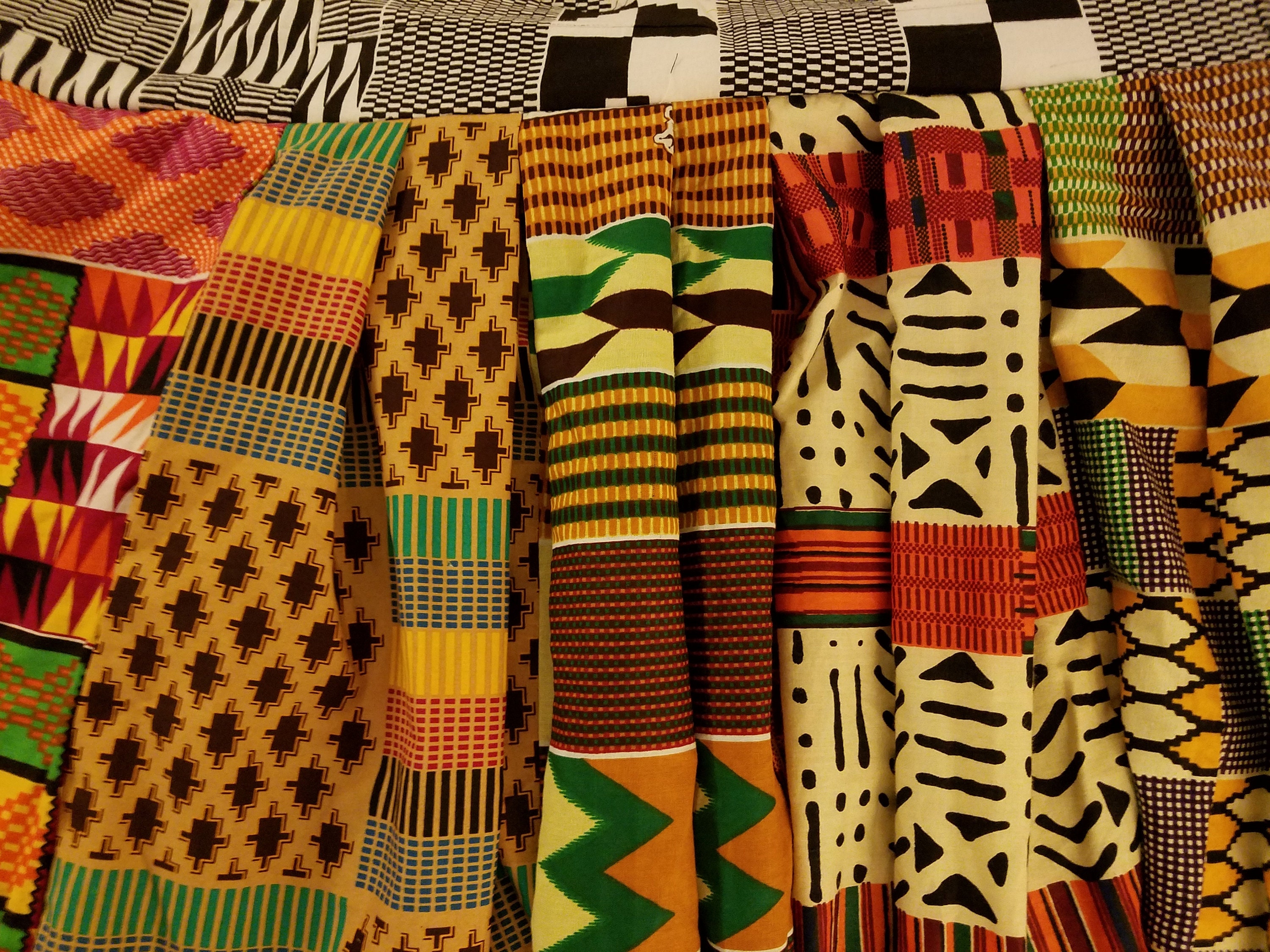Kuwaha African Kente Multi Print Pleated Patchwork Maxi Skirt