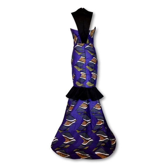 Kuwaha African Print Mermaid Gown Dress, Purple, Black, White - Etsy Canada