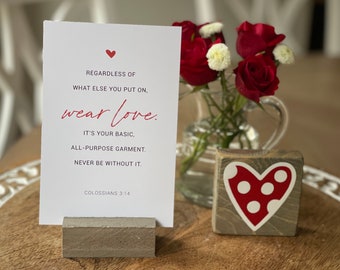 Wear Love - Colossians 3:14  |  verse card  |  4" x 6" paper print  |  Love Bible Verse  | Valentine gift | Galentine | Love Squared Designs