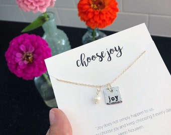 tiny square "joy" necklace | choose joy | inspirational jewelry | 18" chain