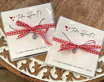 DOUBLE BLESSING DEAL! Take Heart necklace + verse card + mini devotional |  pewter heart necklace |  Love Squared Designs