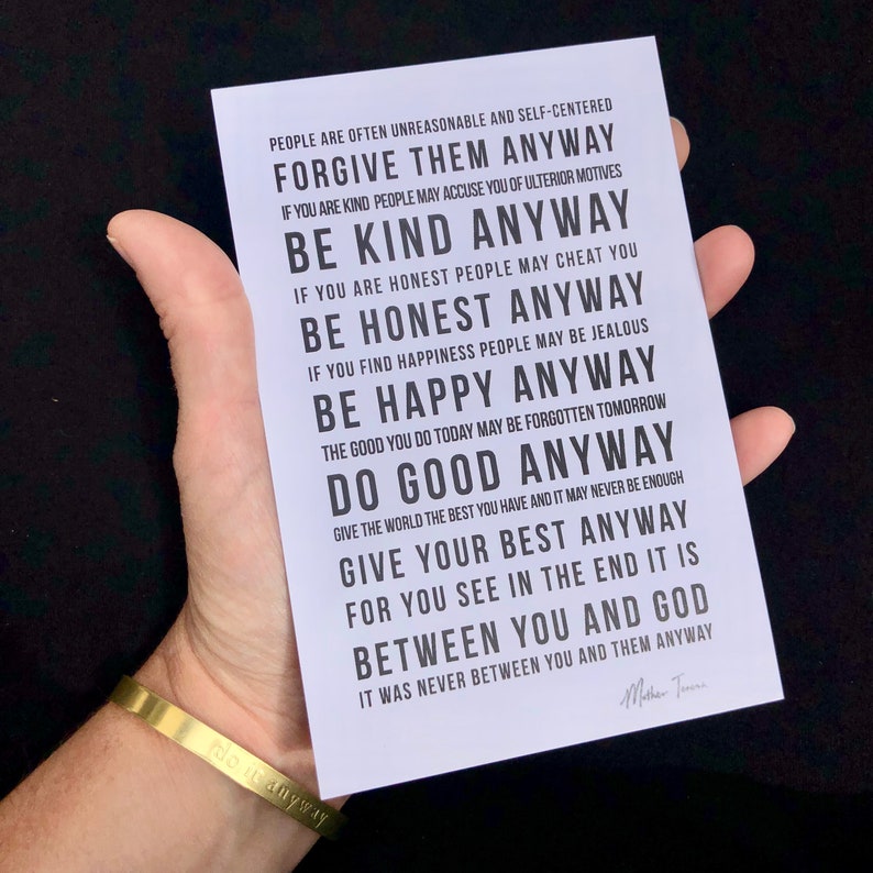 Do it anyway poem 4 x 6 PAPER PRINT Mother Teresa quote | Etsy
