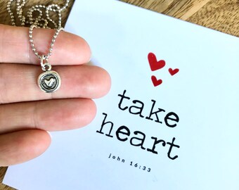 TAKE HEART necklace + mini devotional |  #Bettertogether project Ukraine | pewter heart necklace |  Love Squared Designs