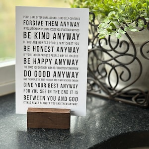 do it anyway poem |  4 x 6 PAPER PRINT |  Mother Teresa quote  |  Love Squared Designs