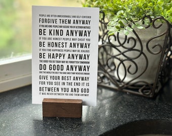 do it anyway poem |  4 x 6 PAPER PRINT |  Mother Teresa quote  |  Love Squared Designs