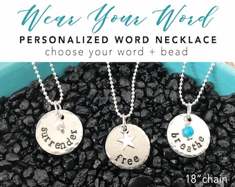 Word of the Year - Personalized word necklace - You choose WORD + CHARM or BEAD - 18" ball chain - inspirational jewelry - One little word