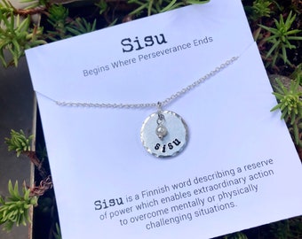 SISU circle necklace + print GIFT SET - inspirational word jewelry - Finnish gift - grit - simple necklace - Finland - Love Squared Designs