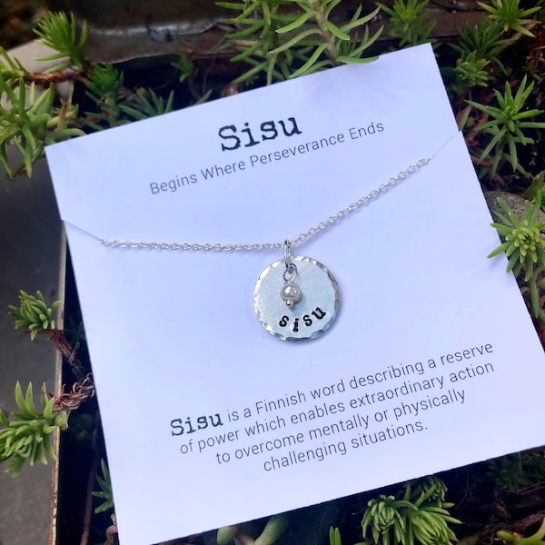 SISU circle necklace + print GIFT SET - inspirational word jewelry - Finnish gift - grit - simple necklace - Finland - Love Squared Designs