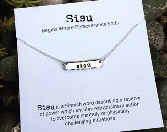 SISU simple bar necklace + print set - Finnish gift - grit - inspirational word jewelry - Finland gift - Love Squared Designs