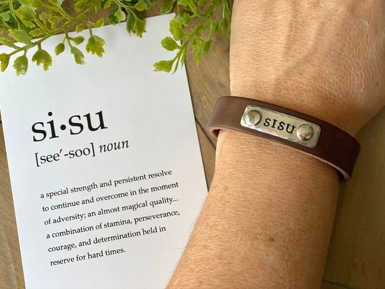 SISU GIFT SET Skinny Leather Cuff Bracelet Definition Print Etsy