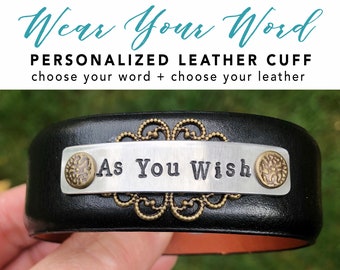 CUSTOM WORD leather bracelet  - inspirational jewelry - Word of the Year - #OneLittleWord  - Love Squared Designs