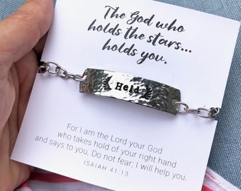 Held stamped metal ID bracelet - Inspirational jewelry -  comfort in grief - Love Squared Designs