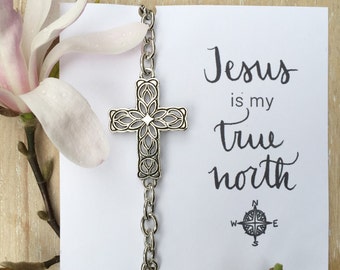 Filigree Cross chain bracelet, elegant chain bracelet, Jesus is my true north, Love Squared Designs