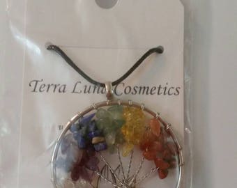 Chakra tree of life wire pendant necklace