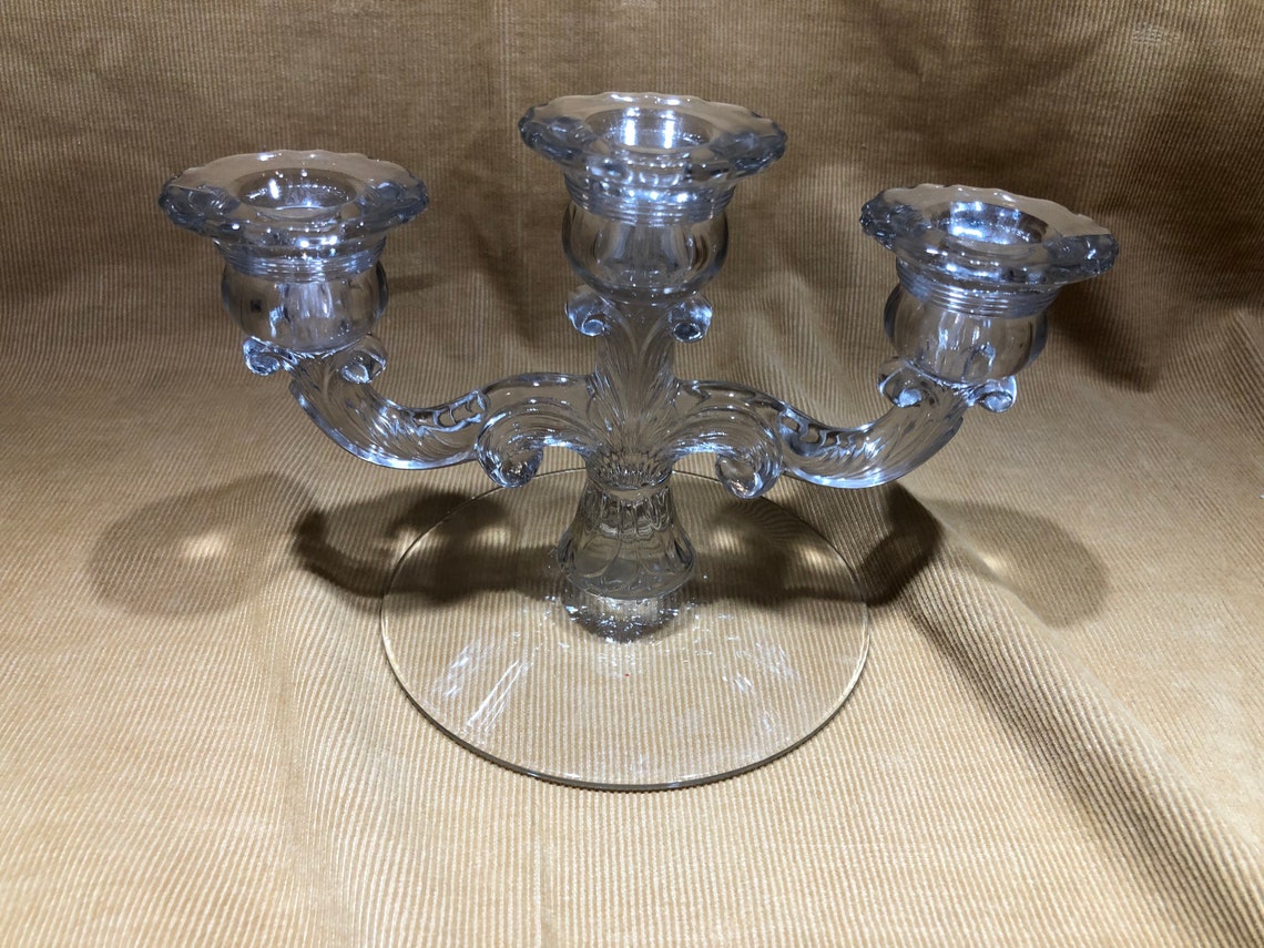 Vintage Clear Glass 3candle Holder Candelabra Antique 6 Tall Etsy UK