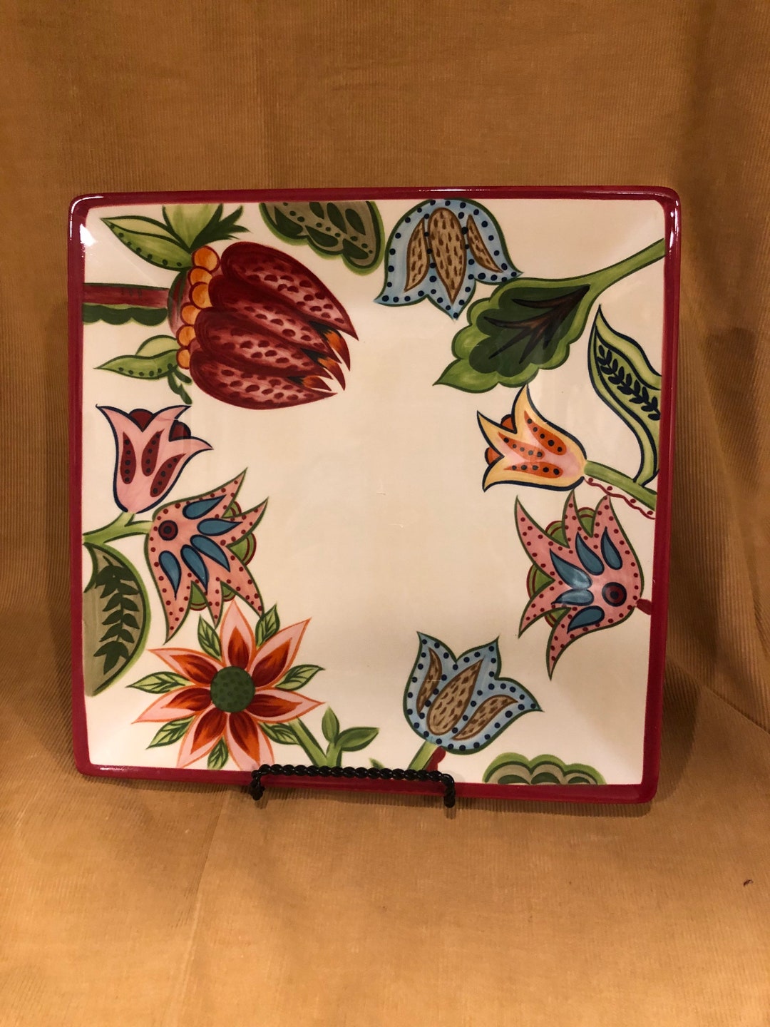 Tabletop Lifestyles tulip Garden Hand Painted, Hand Crafted Square Platter Etsy