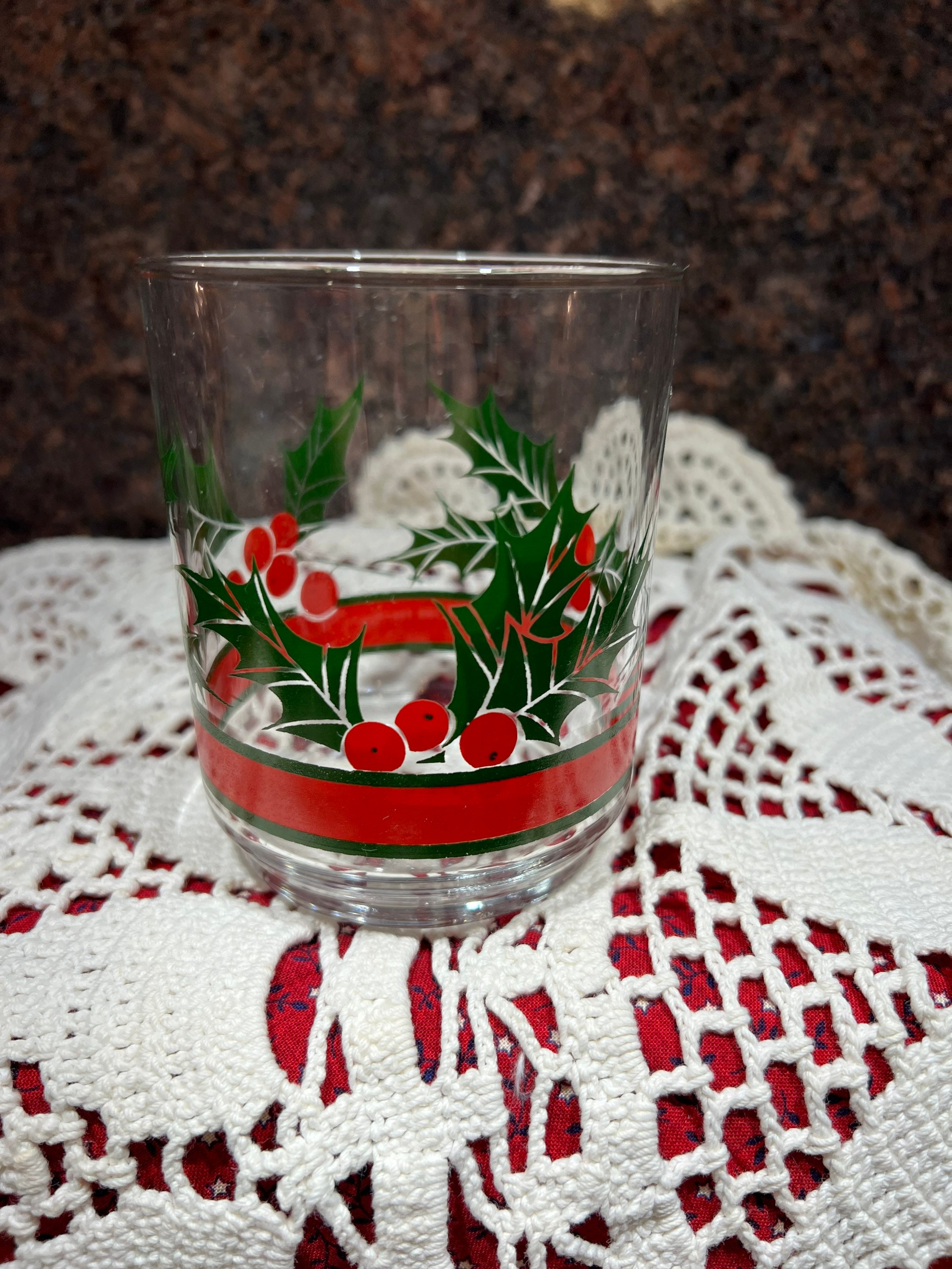 Christmas Tumbler Glass Set Holly Berry Vintage Indiana Glass Original -  Ruby Lane