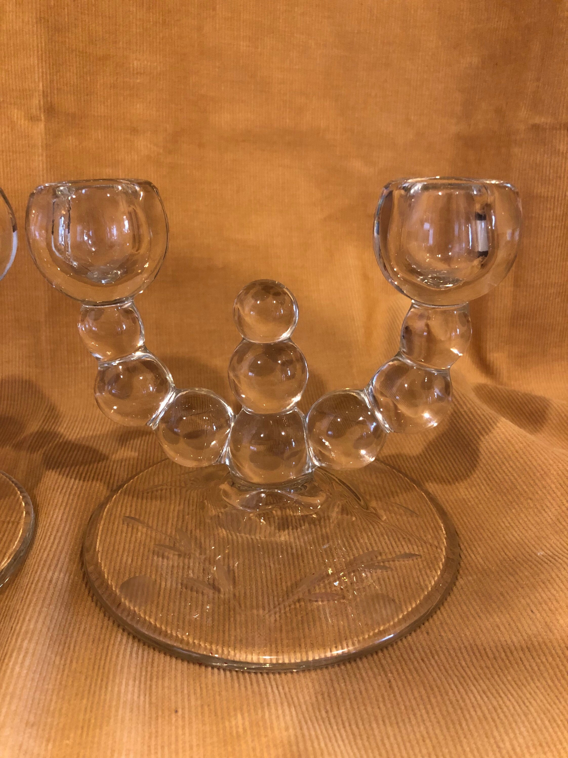 Candles & Holders Vintage Clear Glass Double Candlestick Holders