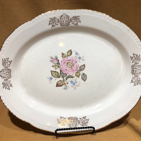 Vintage China with Bud Platter 13.5 Decorative Tray, Jewelry Tray, Serving Plate