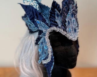 OOAK  Midnight Blue Fae Goddess  Fantasy Masquerade Headdress