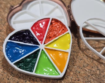 Paleta de acuarela "Corazón de viaje", 6,35 x 1,27 cm. Dos insertos de paleta apilados.