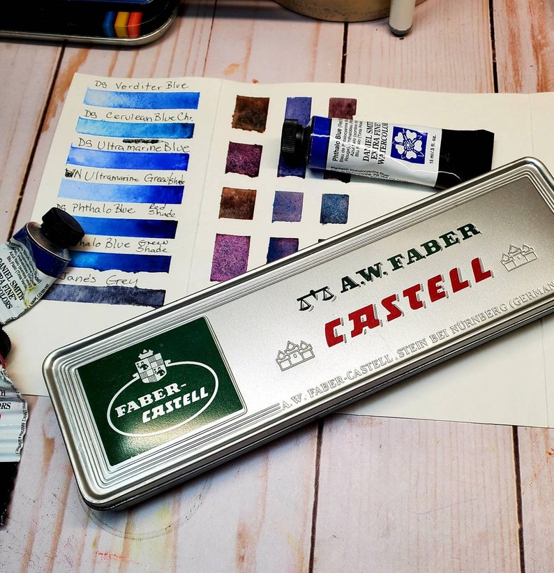 Vintage Watercolor Palette pencil tin & removable palette inserts image 1