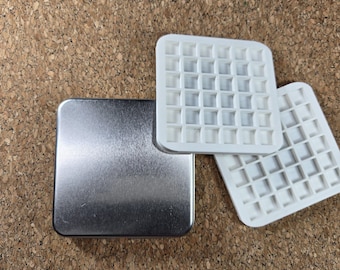 Paleta de acuarela pequeña con lata: inserto extraíble, uso sobre la mesa