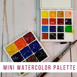 Watercolor Palette 2.5 inches square. Hold up to 25 colors. Thin Travel size