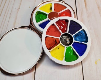 Watercolor Palette thin 2.5 inches round. 2 palette inserts.