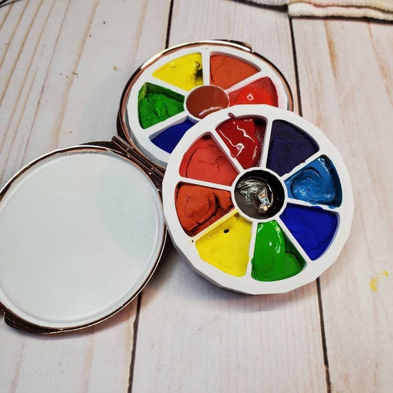 Watercolor Palette Thin 2.5 Inches Round. 2 Palette Inserts. 